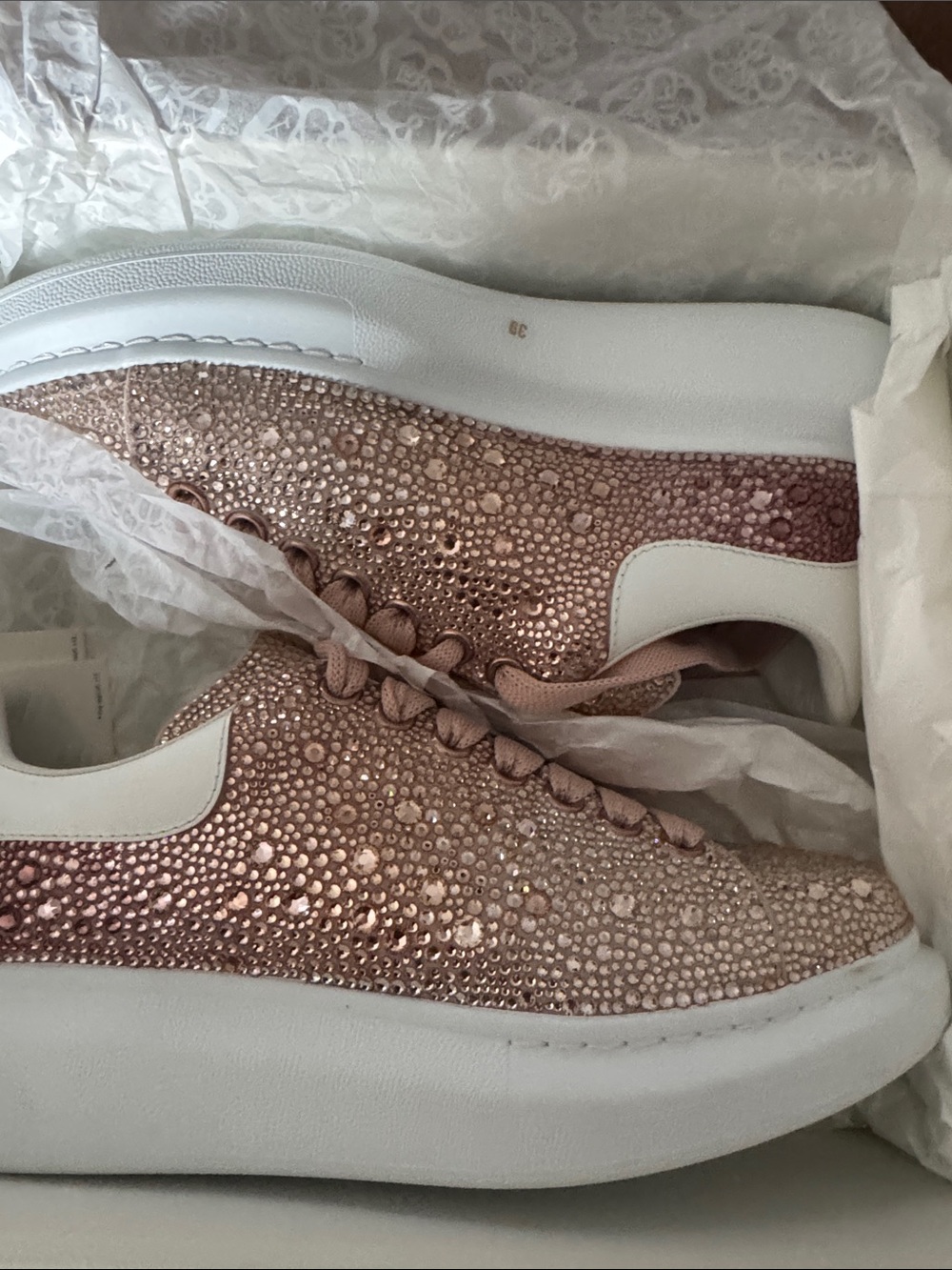 Alexander McQueen Rose Gold Crystal-Embellished Sneakers